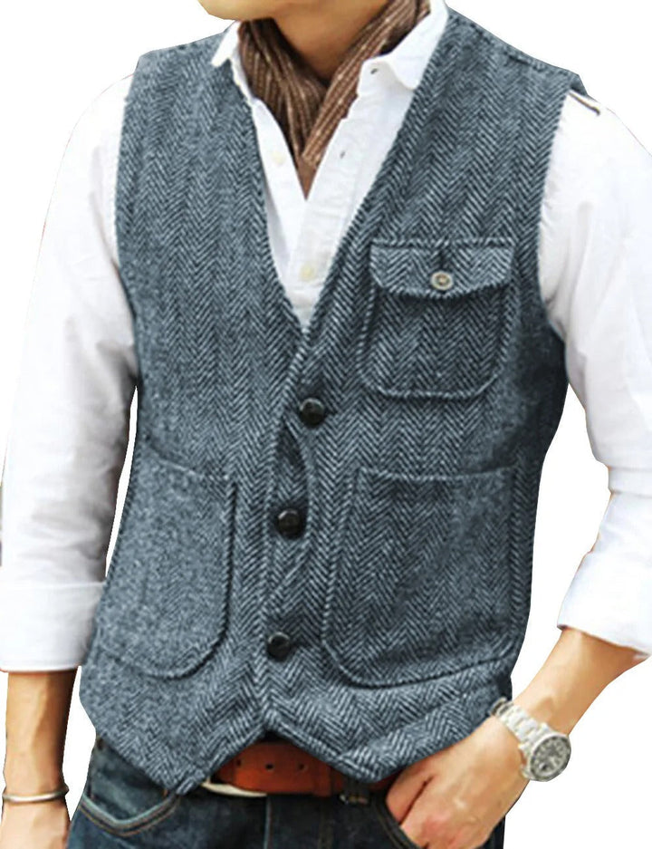 Tailored men's vintage vest for business attire. Classic fit waistcoat, ideal for a smart, professional look.