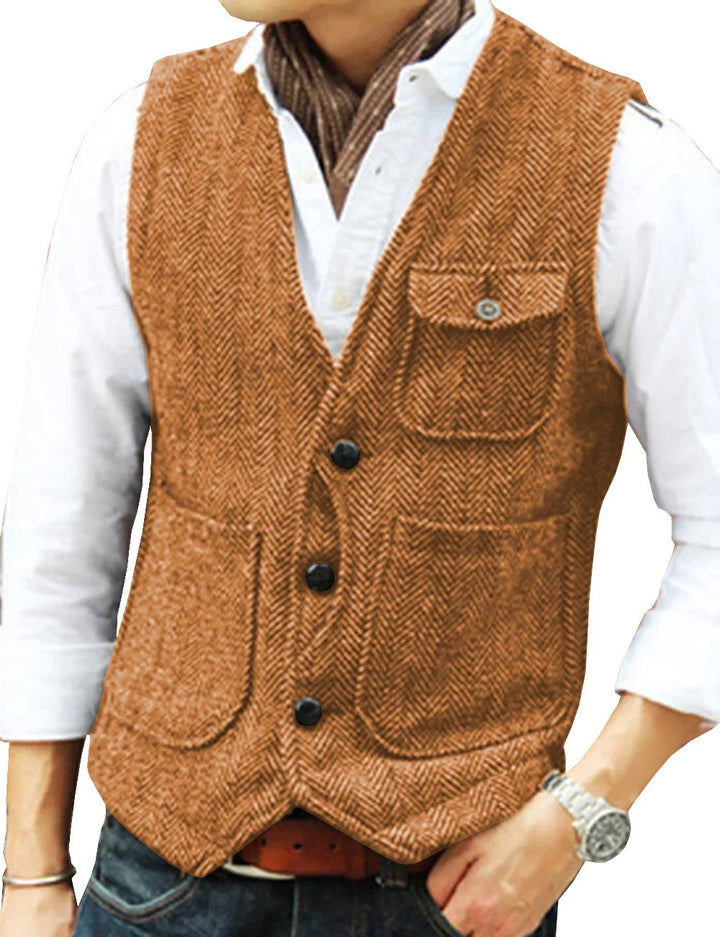 Smart casual men's sleeveless waistcoat, vintage classic fit. Versatile for everyday elegance or events.