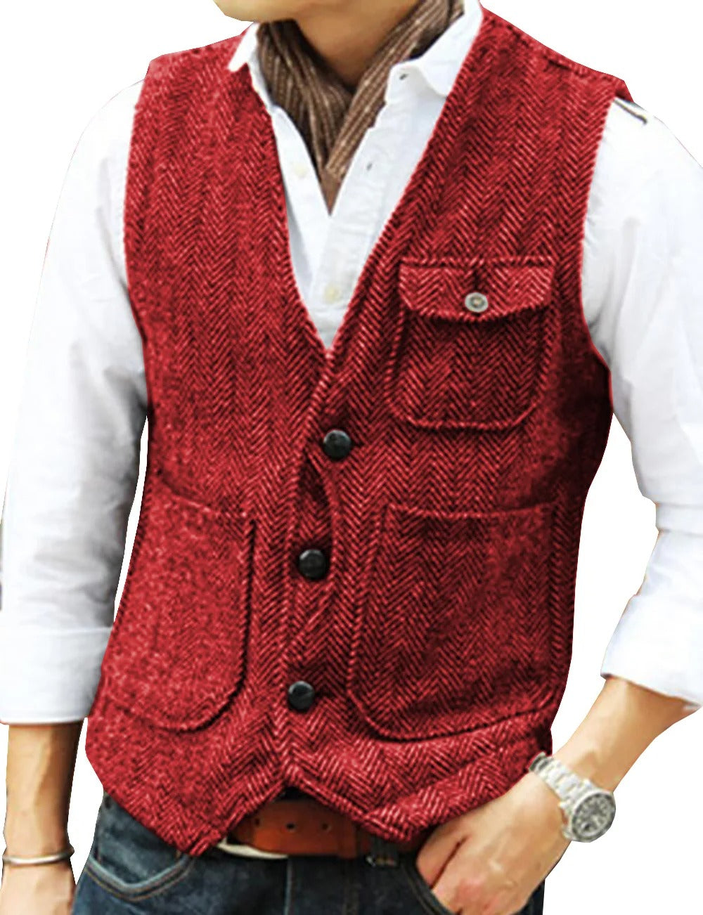 Professional men's tailored waistcoat, vintage style. Classic fit vest for a refined business or formal look.