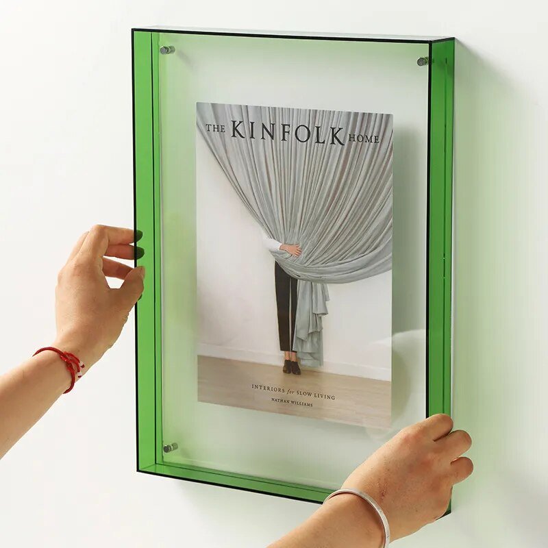 Stylish vibrant acrylic picture holder, ideal for a contemporary photo display on tabletops or walls.