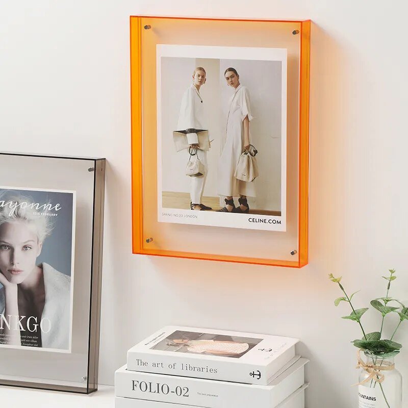 Modern colorful acrylic photo frame, a chic home accent and office decor piece for vibrant displays.