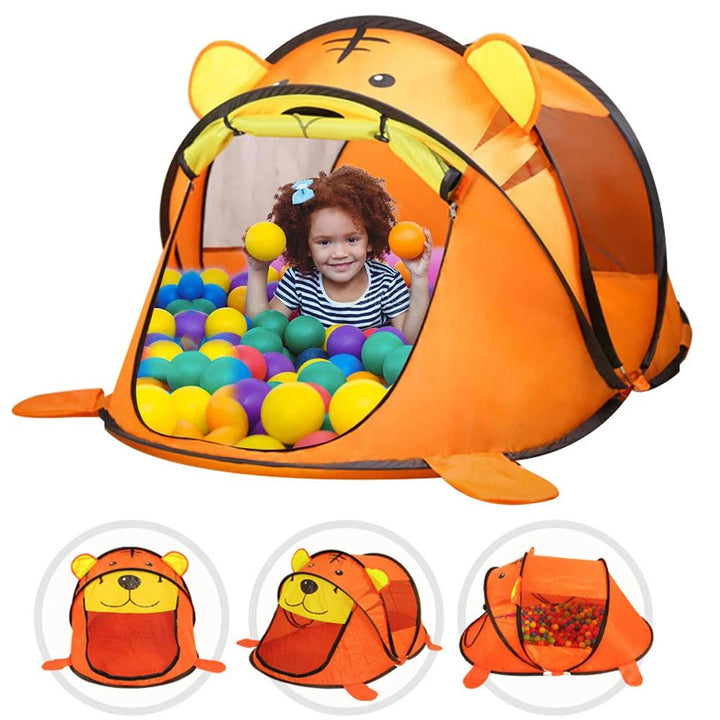 Colorful animal pop-up tent for children, ideal for indoor playrooms and safe backyard outdoor fun.