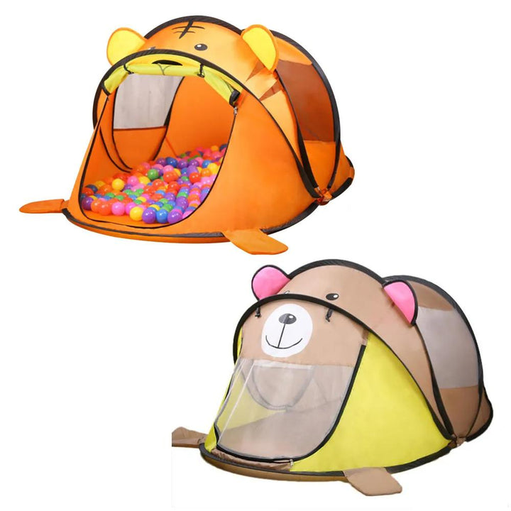 Fun animal pop-up play tent for kids, offering easy setup for indoor games or protected outdoor adventures.
