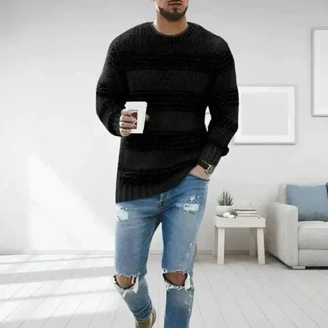 Men's striped crew neck long sleeve sweater, ideal for a casual and comfortable style. Perfect pullover knit.