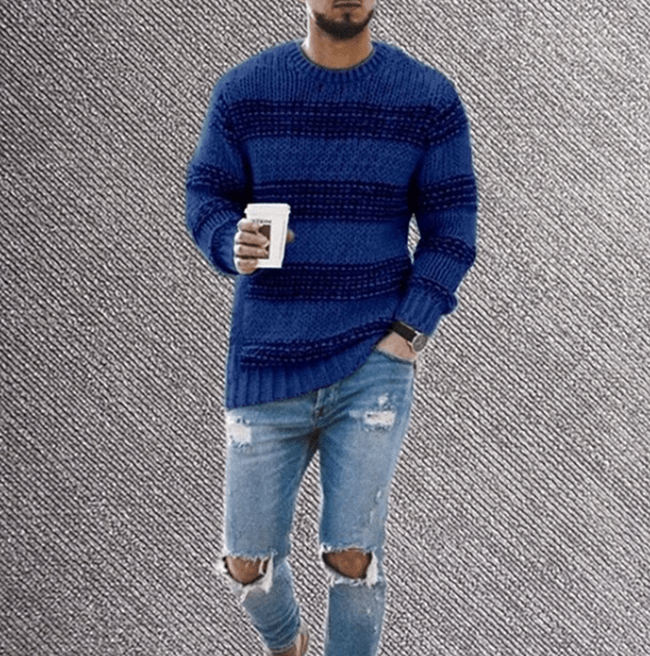 Casual men's long sleeve striped crew neck sweater. Comfortable knit pullover, great for everyday wear & fashion.