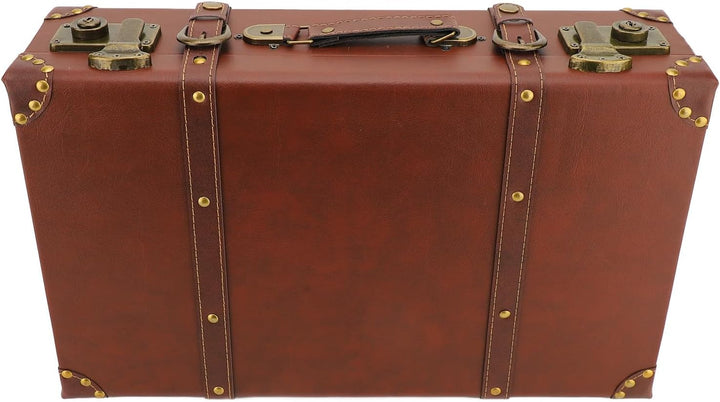 Decorative heritage brown leather trunk. Vintage unisex carry-on bag, ideal for overnight travel.