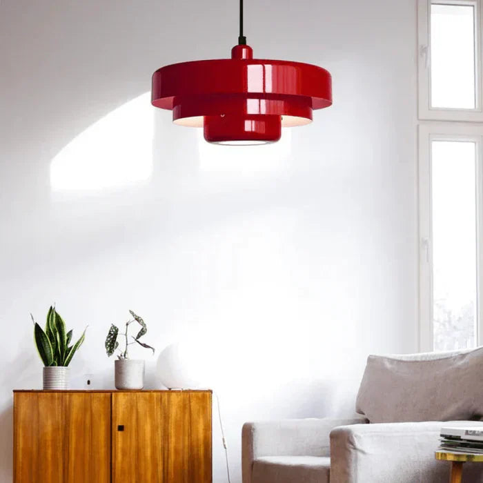 Vintage LED pendant light with classic metal and elegant finish, available in vibrant colors for interior spaces.