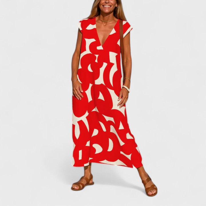 Versatile V-Neck Flowing Maxi Dress for women. Stylish summer dress for casual outings, beach days, or elegant events.