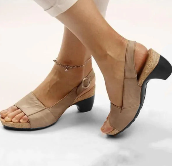 Comfortable women's elegant footwear with a low chunky heel, providing excellent orthopedic support.