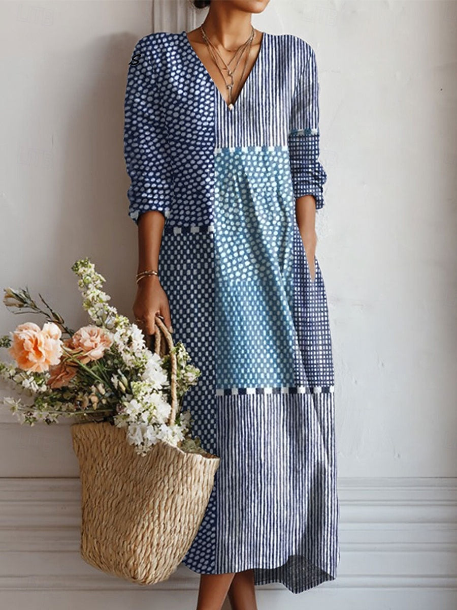 Blue women's everyday comfort dress with pockets, featuring a relaxed fit for versatile summer casual wear.