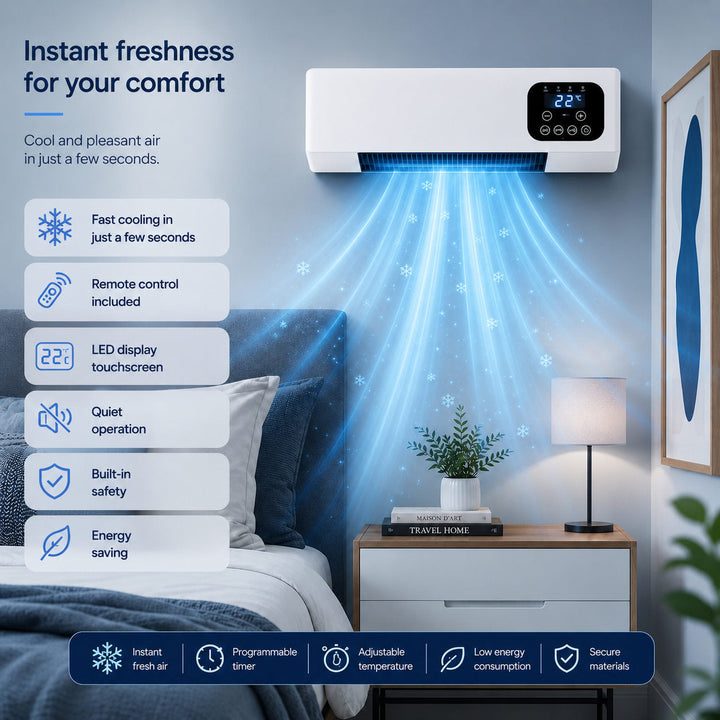 Dual function wall-mounted air conditioner and heater. Provides year-round home comfort and climate control.