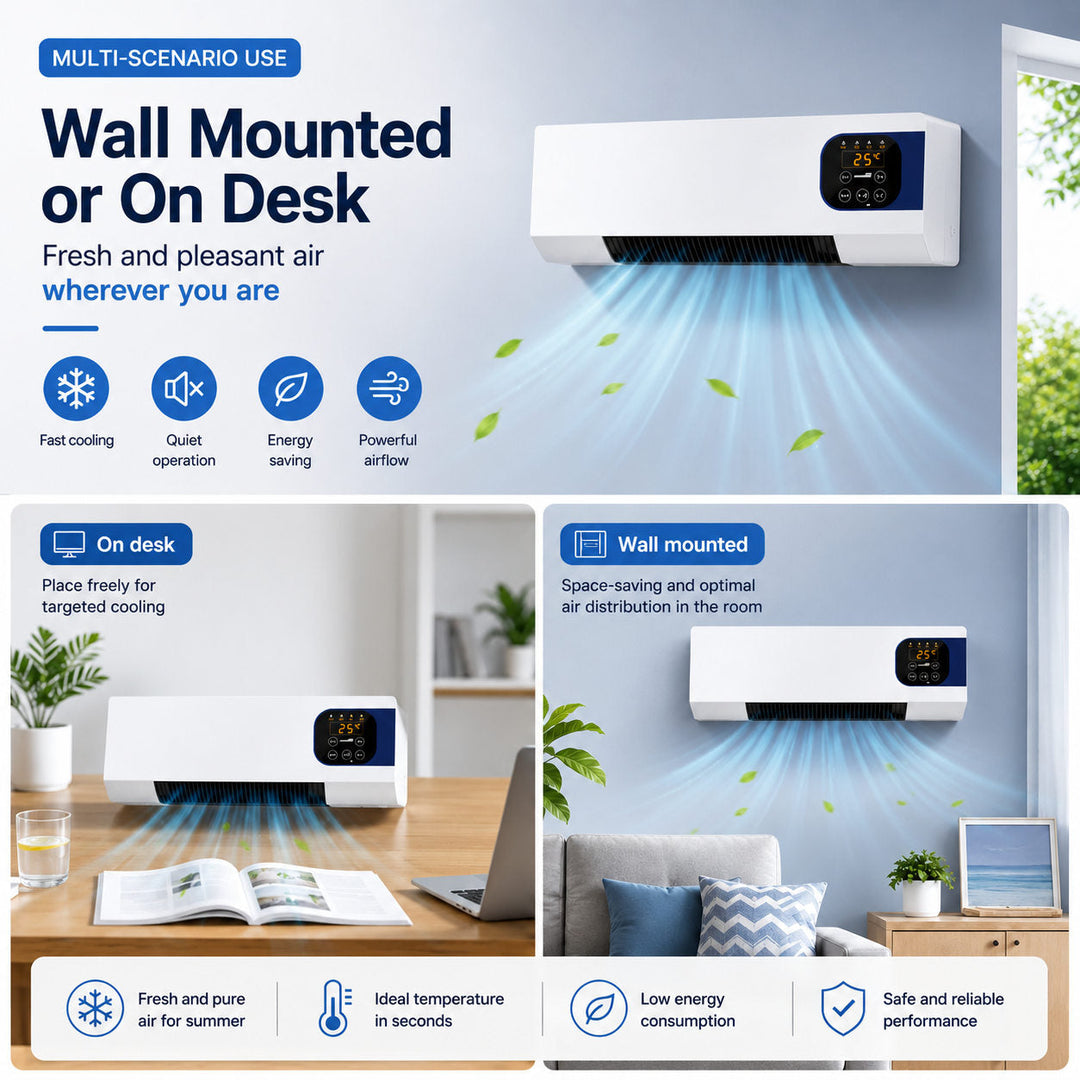 Energy-efficient compact wall-mounted AC unit. Delivers powerful heating and cooling for any room.