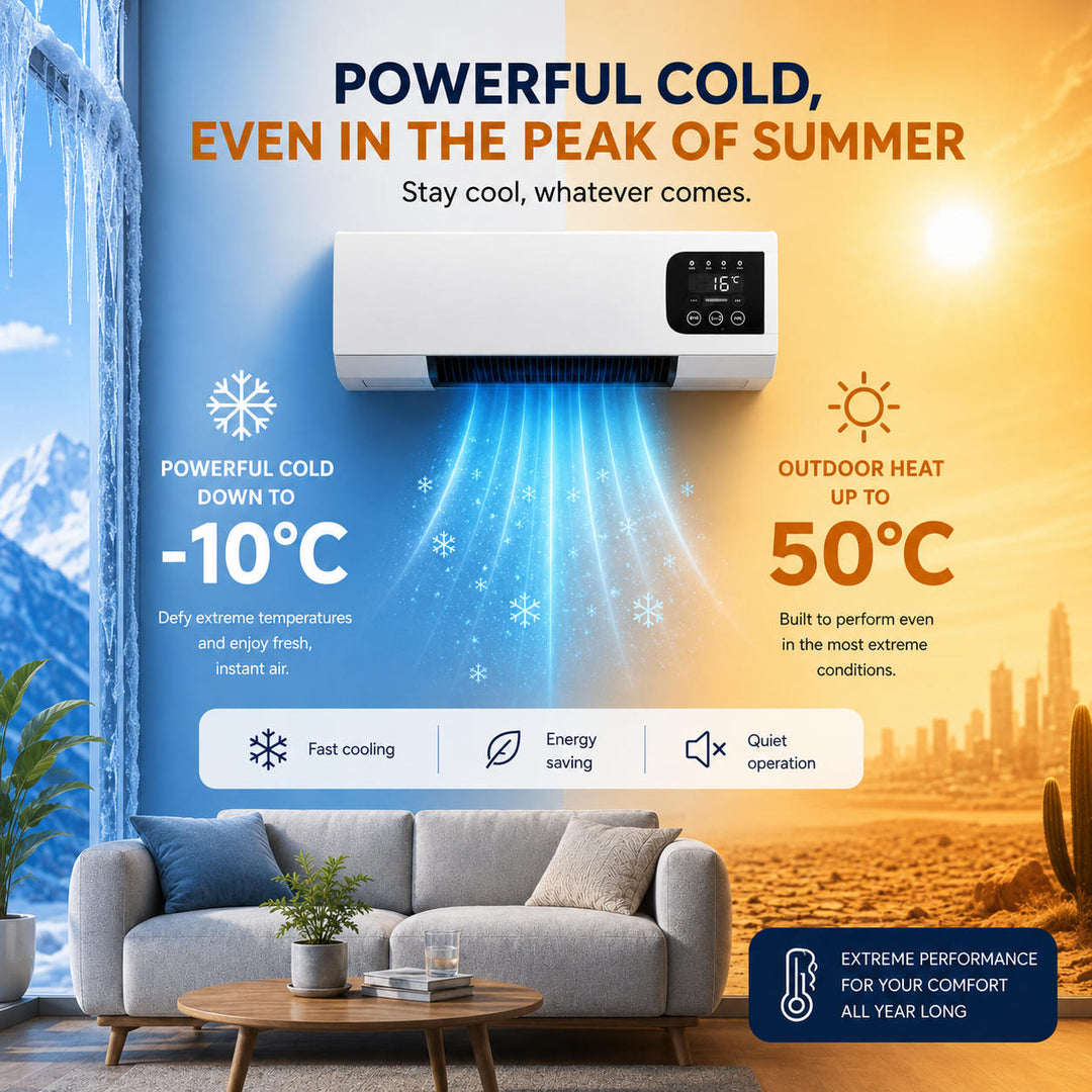 Compact dual function air conditioner & heater. Energy-efficient, wall-mounted for discreet home climate control.