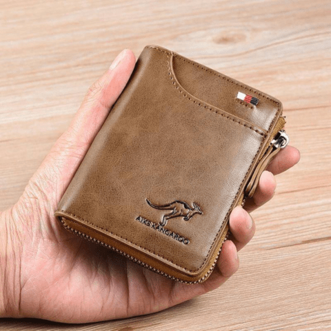 Men's black leather anti-theft wallet with RFID protection. Secure billfold for everyday carry.