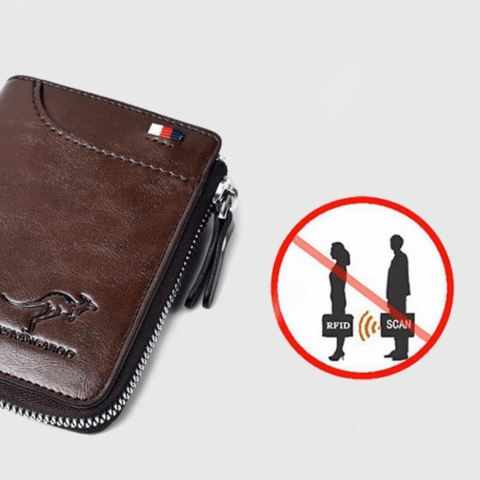Anti-theft men's leather billfold organized with cards & cash. RFID protection for secure everyday carry.