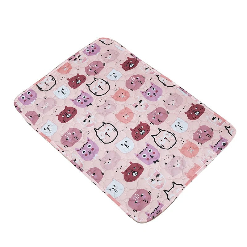 "Washable eco-friendly pet pee pad, super absorbent and reusable, shown on colorful background with paw print design."
