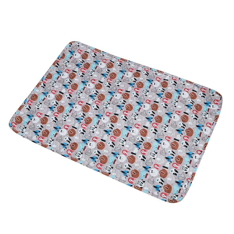 "Washable eco-friendly pet pee pad, super absorbent and reusable, shown on colorful background with paw print design."