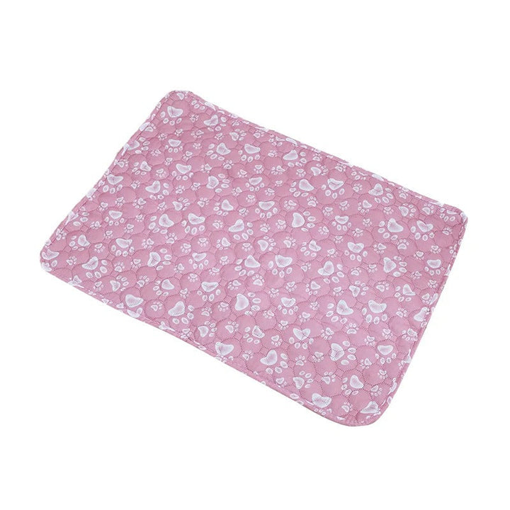 "Washable eco-friendly pet pee pad, super absorbent and reusable, shown on colorful background with paw print design."