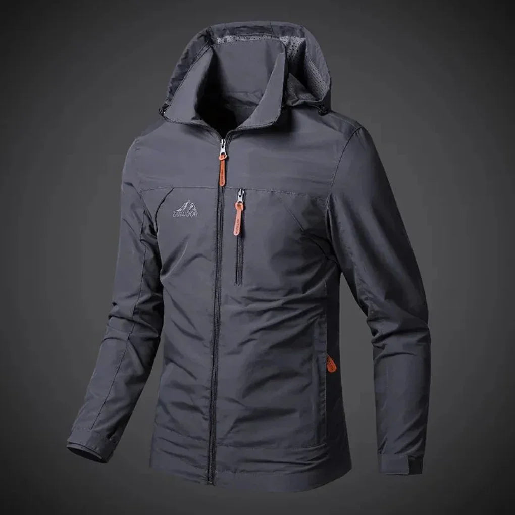 Men's outdoor waterproof wind jacket. Lightweight & durable, perfect for hiking, camping, and all-day comfort.