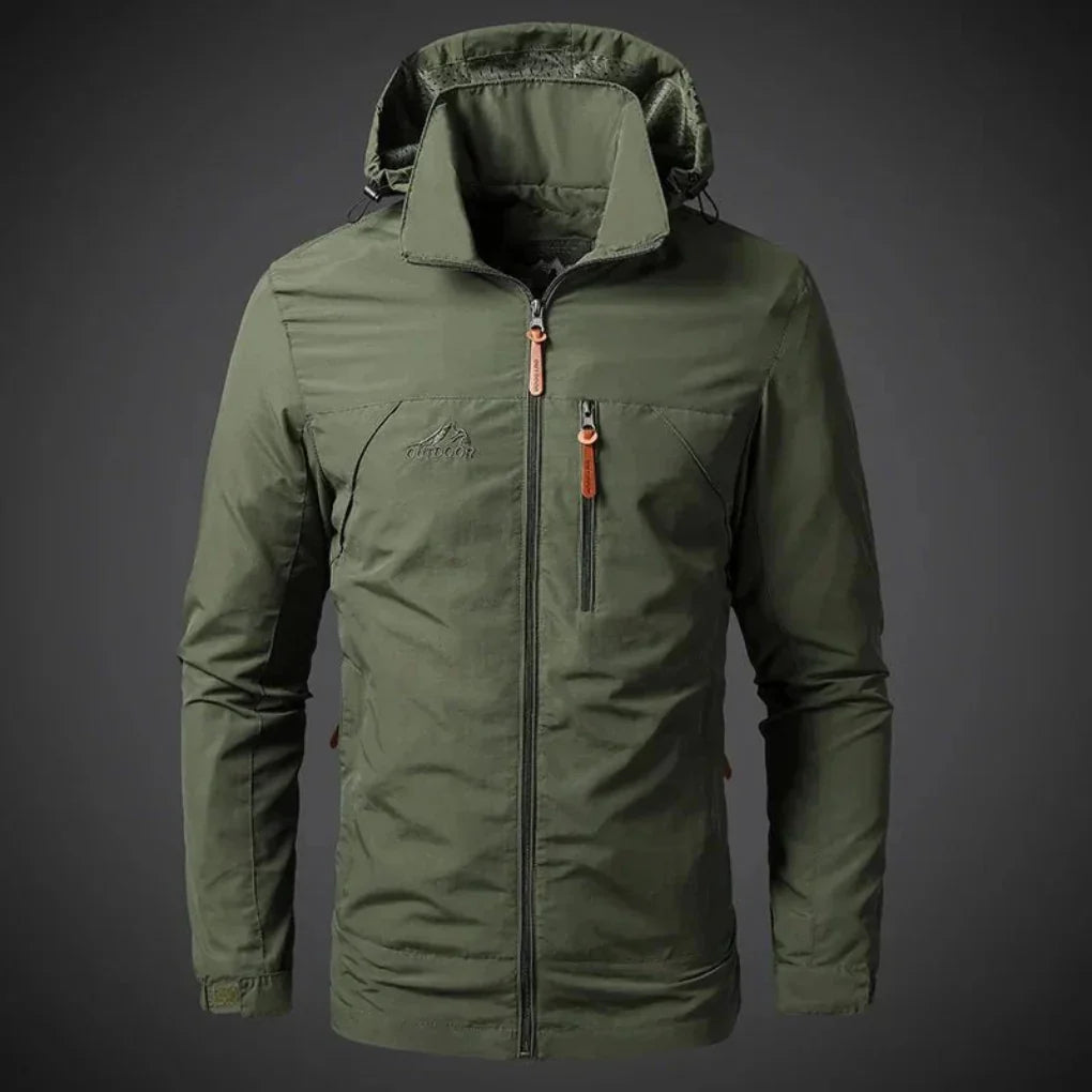 Men's lightweight waterproof windbreaker jacket for outdoor comfort & weather protection. Stylish casual outerwear.
