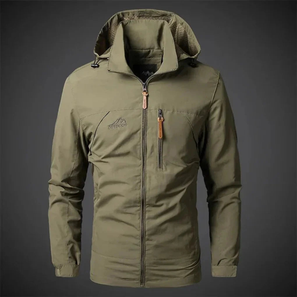 Versatile men's waterproof wind jacket. Lightweight outerwear offering excellent weather protection for outdoor adventures.