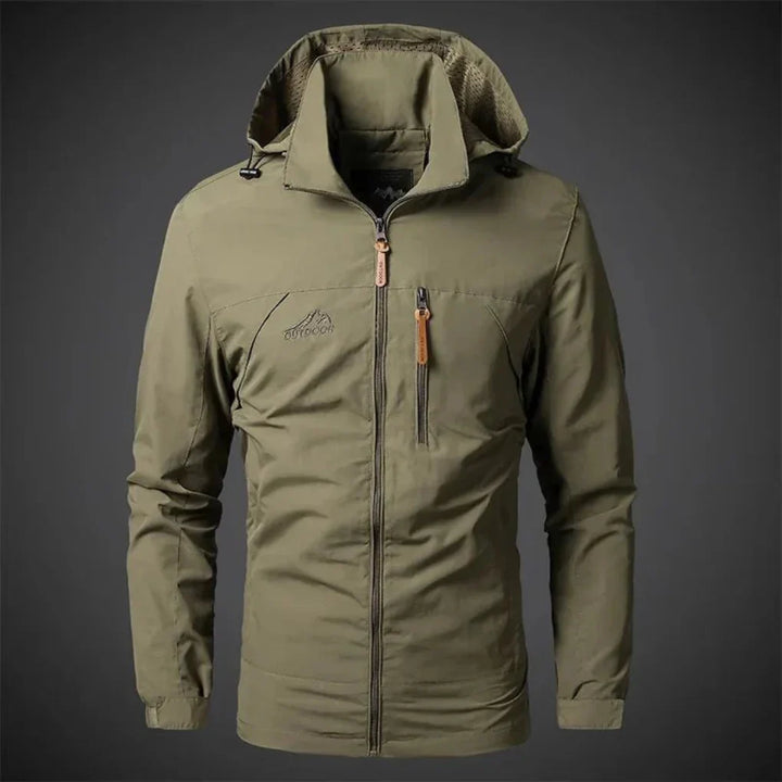 Versatile men's waterproof wind jacket. Lightweight outerwear offering excellent weather protection for outdoor adventures.