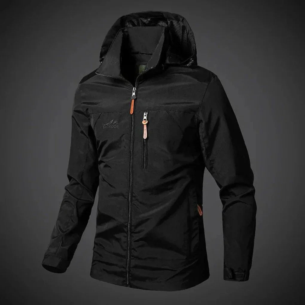 Modern men's lightweight windbreaker jacket. Waterproof & breathable for stylish casual wear and outdoor comfort.