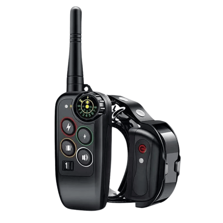 Waterproof dog training e-collar with remote control, 1000m range, adjustable modes, durable for all breeds in any weather.