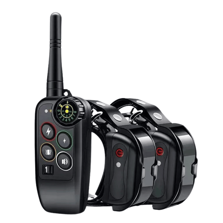 Waterproof dog training e-collar with remote control, 1000m range, adjustable modes, durable for all breeds in any weather.