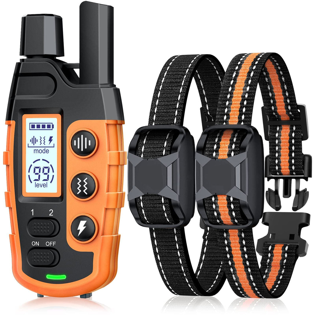 "Waterproof electronic dog training collar with 3300ft remote, featuring durable design and adjustable fit for all breeds."