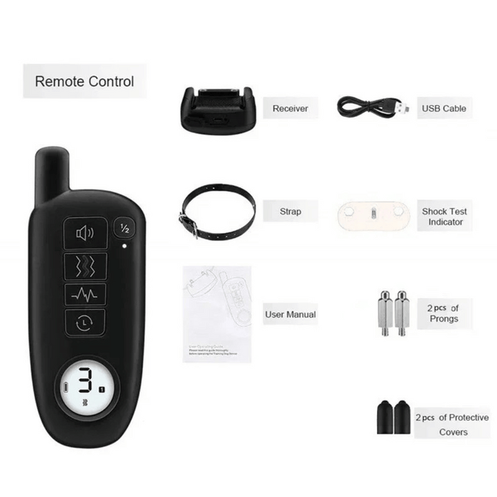"Waterproof smart dog training collar with remote, 300m range, durable design for effective indoor/outdoor pet training."