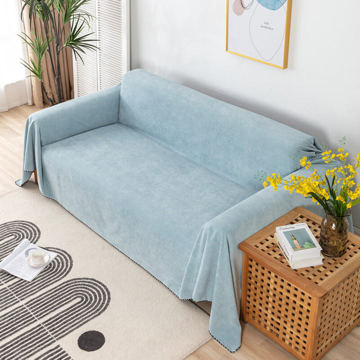 Waterproof sofa throw with jacquard edge, non-slip design, corduroy, and polyester material, protects against spills.