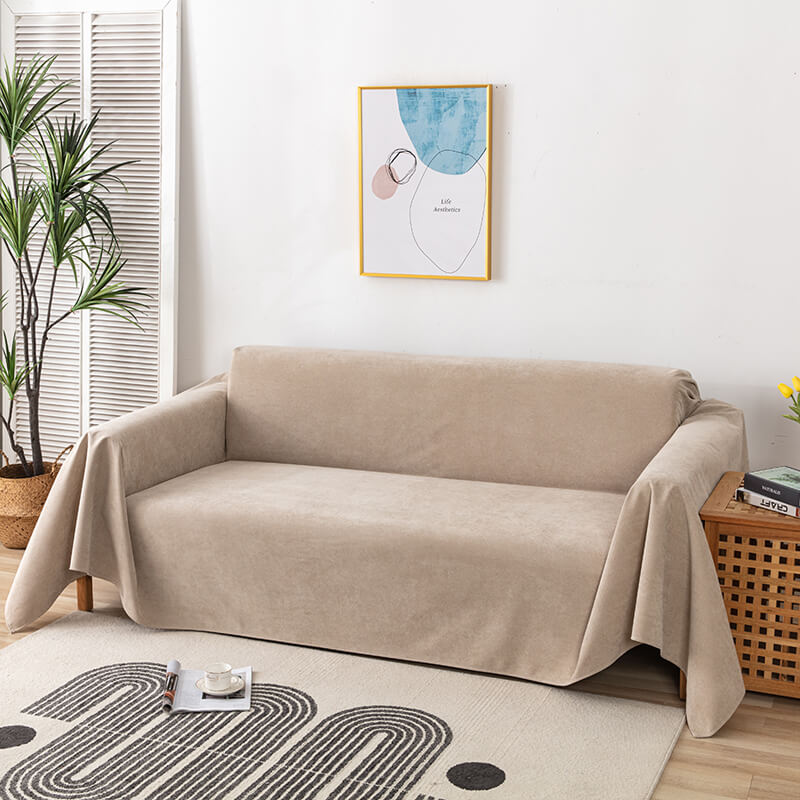 Waterproof sofa throw with jacquard edge, non-slip design, corduroy, and polyester material, protects against spills.