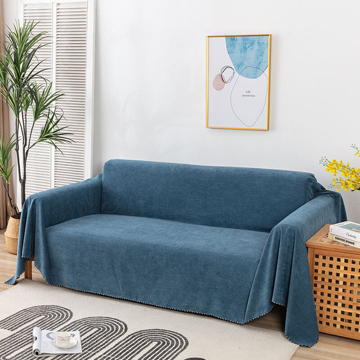 Waterproof sofa throw with jacquard edge, non-slip design, corduroy, and polyester material, protects against spills.