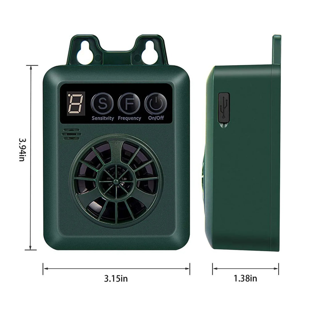 Weather-resistant outdoor ultrasonic anti-bark device; sleek design, pet-friendly; ideal for gardens; easy installation.