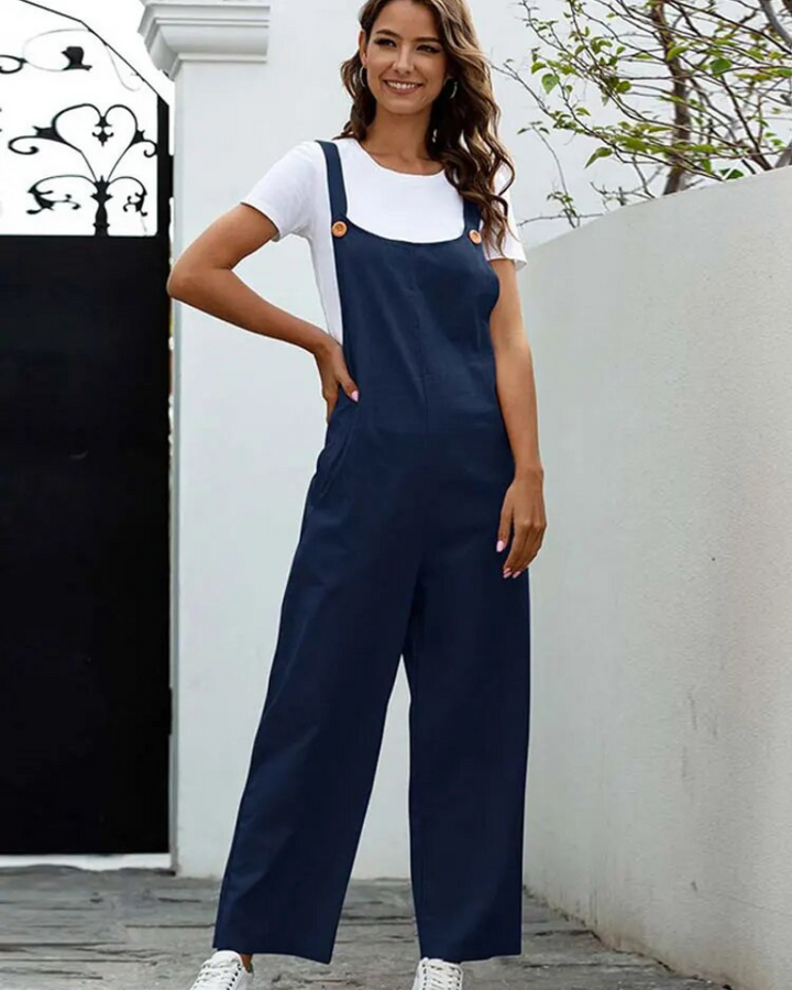 Vibrant orange women's overalls. A comfortable & stylish jumpsuit for casual fashion, perfect for everyday wear.