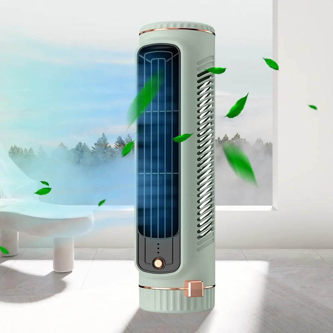 Quiet bladeless portable fan for personal cooling. USB rechargeable, great desk fan for travel or home.