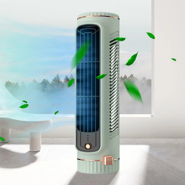Quiet bladeless portable fan for personal cooling. USB rechargeable, great desk fan for travel or home.