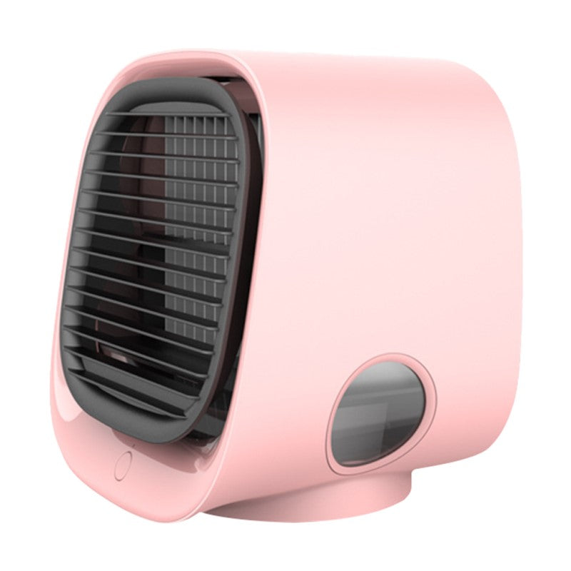 Compact white portable air cooler & humidifier, USB-C powered, for enhanced air quality on your desktop.