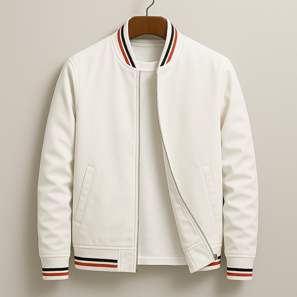 Sleek men's zip bomber jacket, a modern essential. Versatile outerwear for a sharp, casual look.