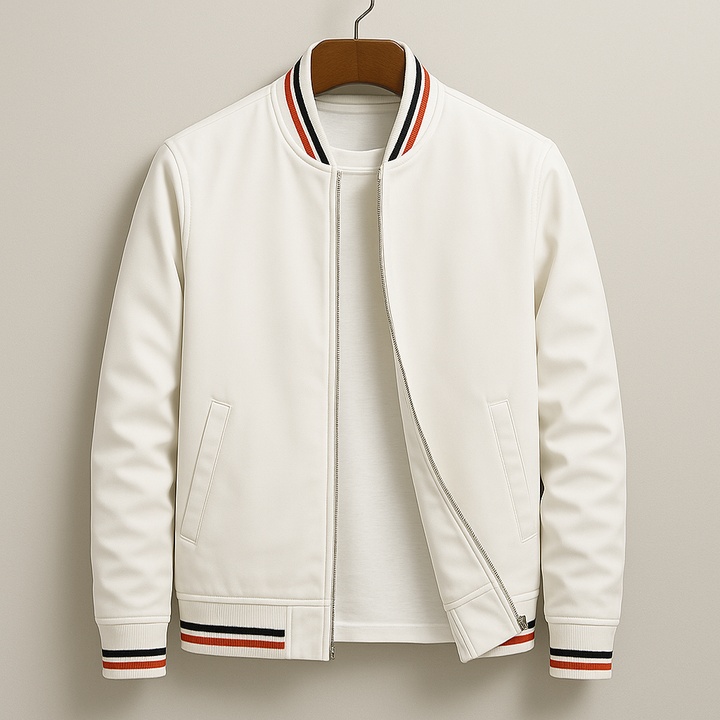 Sleek men's zip bomber jacket, a modern essential. Versatile outerwear for a sharp, casual look.