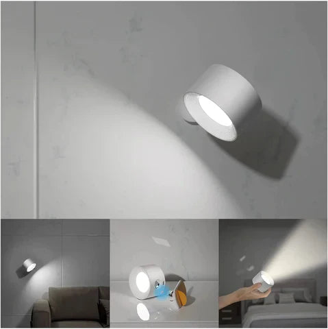 Wireless LED wall light, stick-on, black and white, cordless, for indoor and outdoor use, emits warm white glow, energy-effic