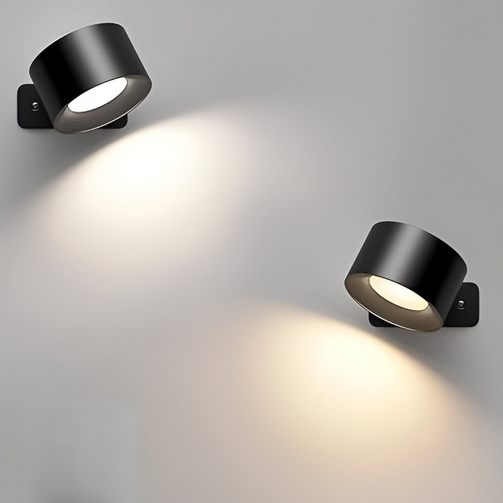 Wireless LED wall light, stick-on, black and white, cordless, for indoor and outdoor use, emits warm white glow, energy-effic