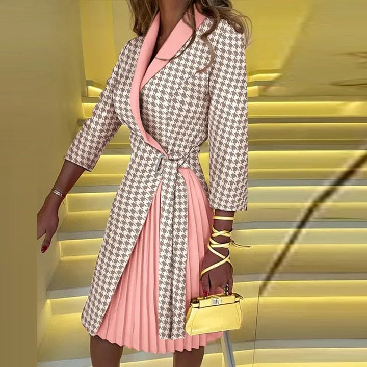 Elegant women's Sophie houndstooth blazer dress, perfect for formal events & sophisticated workwear.