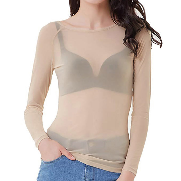 Chic women's sheer long sleeve top, a lightweight and elegant blouse for modern fashion. Versatile and stylish.