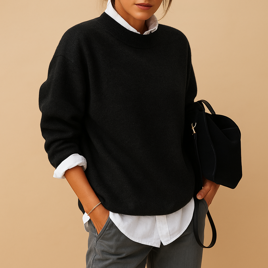 Comfortable ladies' elegant jumper for everyday style. Chic long-sleeve, round-neck pullover, suitable for casual or office.