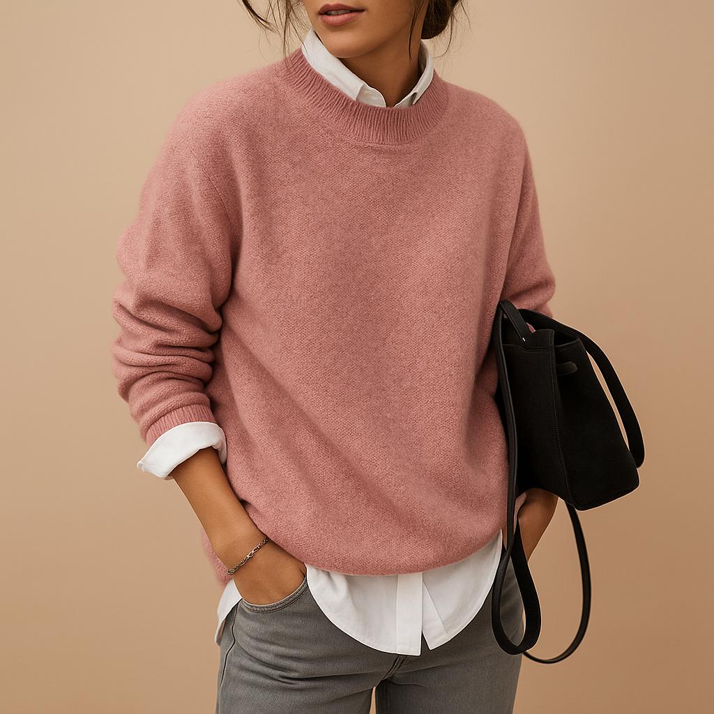 Elegant women's fine knit jumper with a timeless fit, perfect for versatile office or casual wear. Long sleeve round neck pullover.