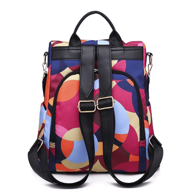 Black women's anti-theft backpack, water-resistant PU leather travel bag, designed for security and organization.