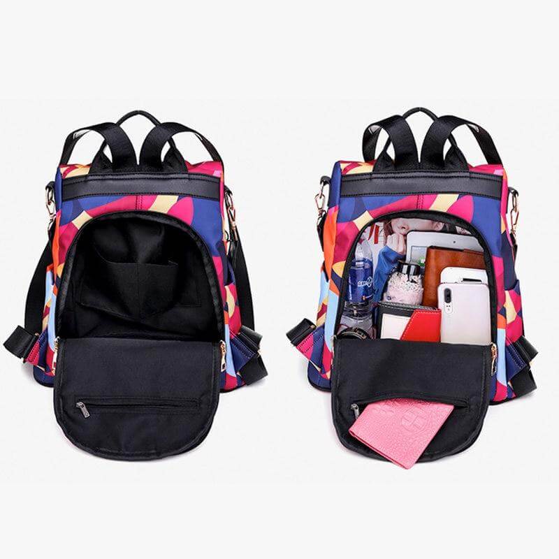 Front view of SafeHold women's anti-theft backpack featuring hidden zippers and sleek water-resistant design.