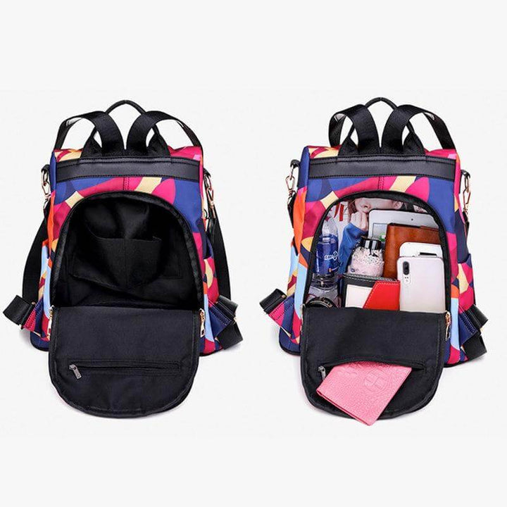 Front view of SafeHold women's anti-theft backpack featuring hidden zippers and sleek water-resistant design.